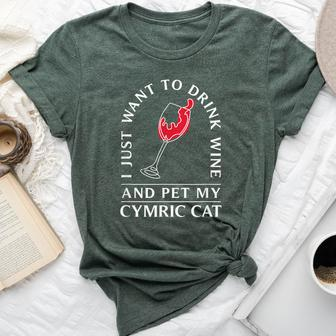 10508500014^Drink Wine And Pet My Cymric Cat^^Cymric Ca Bella Canvas T-shirt | Mazezy